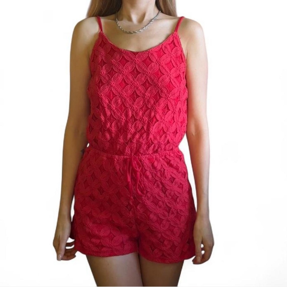 Cherry red retro onepiece romper knit diamond pattern Playsuit M